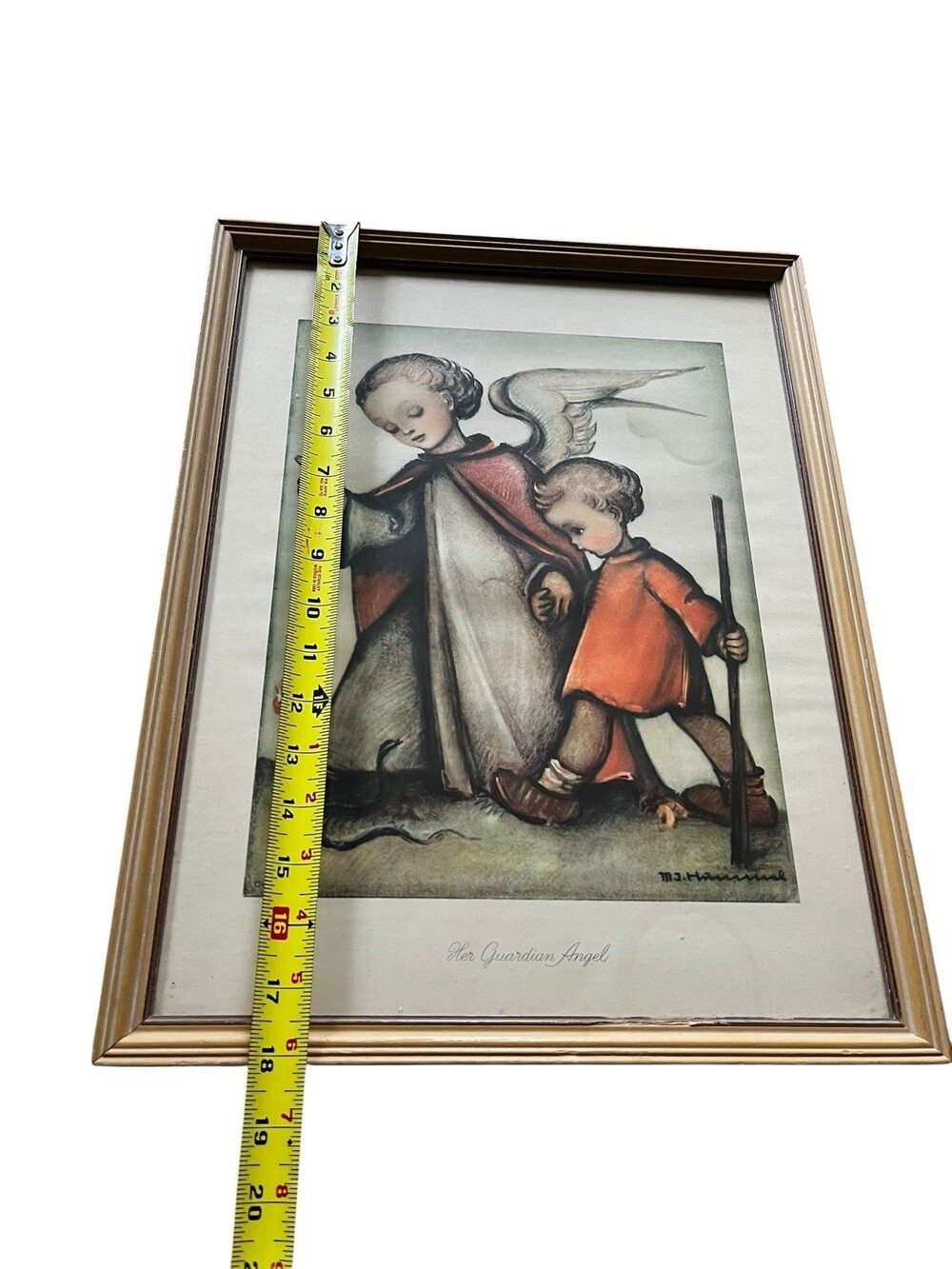 VTG 50s "Her Guardian Angel" Framed Litho Hummel 18” Art Print Herbert Dubler NY